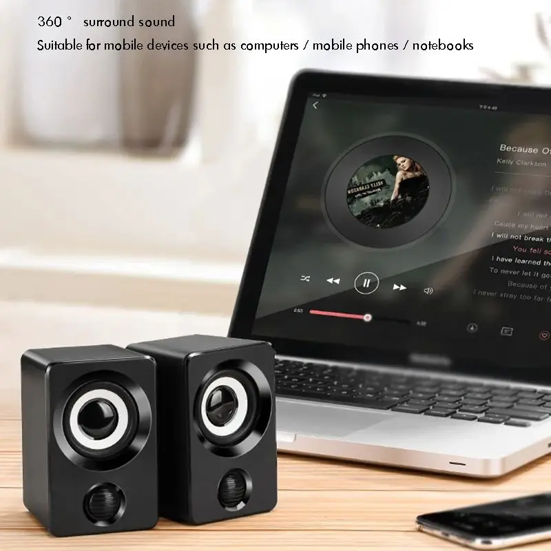 Mini Rectangle Laptop Speaker, 360 Degree Stereo Sound, Portable USB 2.0 Wired Music Speaker Loudspeaker for Desktop Computer PC