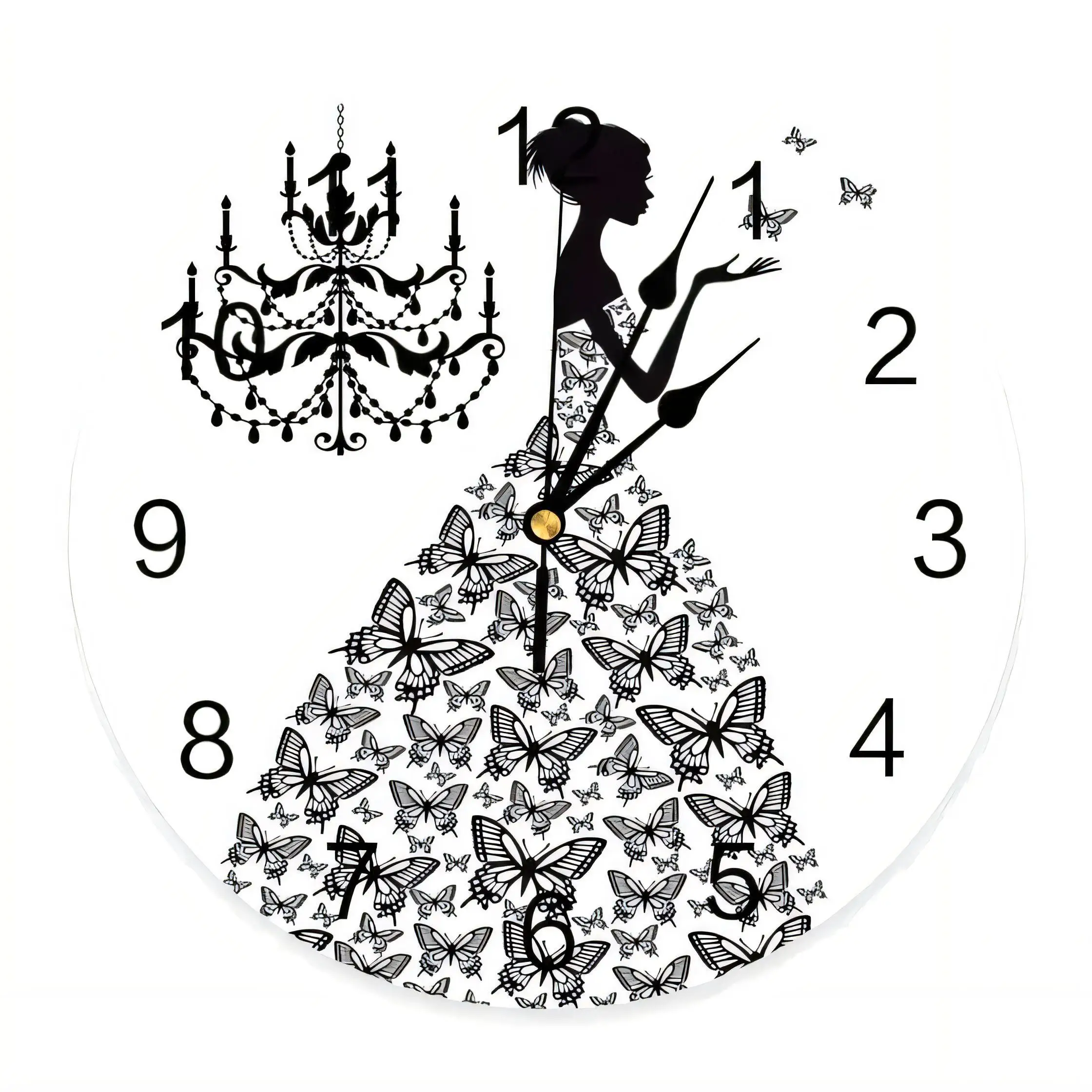 Vintage Woman Wall Clock  Art Decorative Silent Non Ticking Battery Operated Home Office Living Room Bedroom