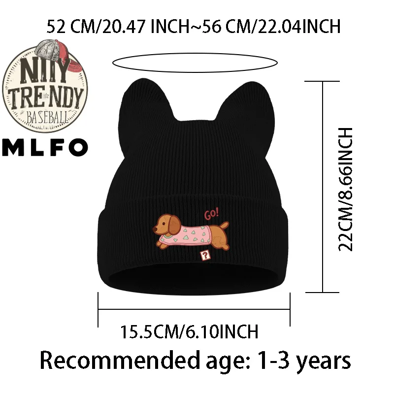 Ins Trendy Kids Knit Cold Hat 1‑3Y Cute Sausage Dog Print Toddler Aesthetic Knitted Beanie For Daily Outfit view 2