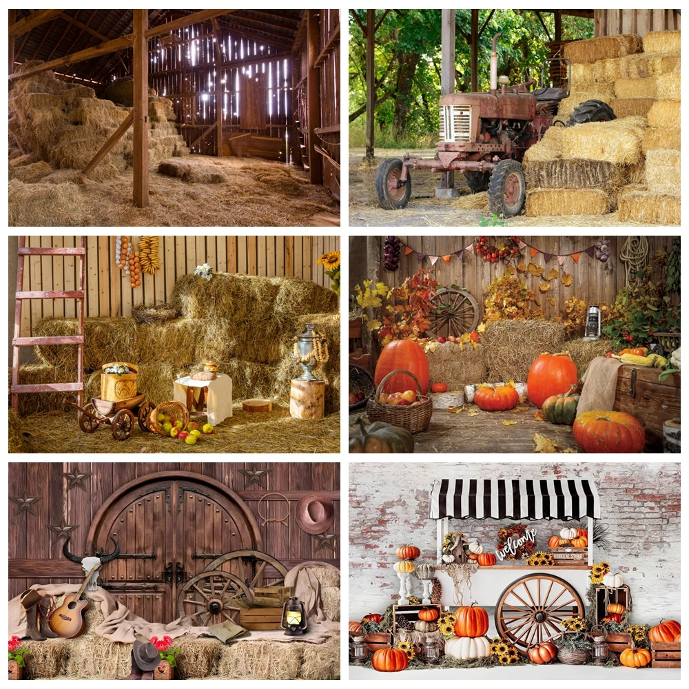 Autumn Country Warehouse Backdrop Fall Farm Barn Harvest Wild West Cowboy Baby Birthday Photography Background Photo Studio Prop