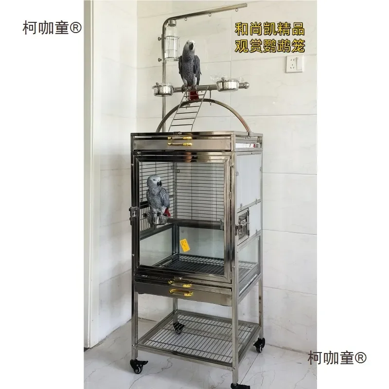 For Monk Parakeet Bird Cage 304 Stainless Steel Strong Durable Easy Clean Anti Sprinkler Ornamental Cage for Living Room