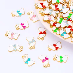 20Pcs 12*19mm Bow Rabbit Earring Necklace Bracelet Pendant Drip Oil Enamel Animal Charm for Jewellery Making DIY Handmade Crafts