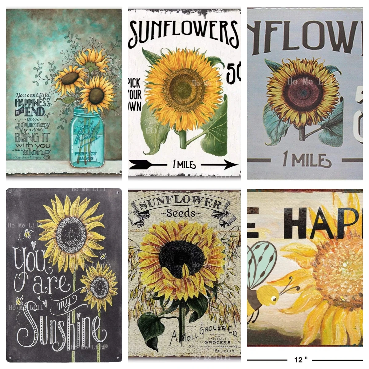 Colorful Sunflowers Vintage Retro Metal Tin Signs Wall Art Country Pallet Plaque Garden House Signs Room Bedroom Decoration