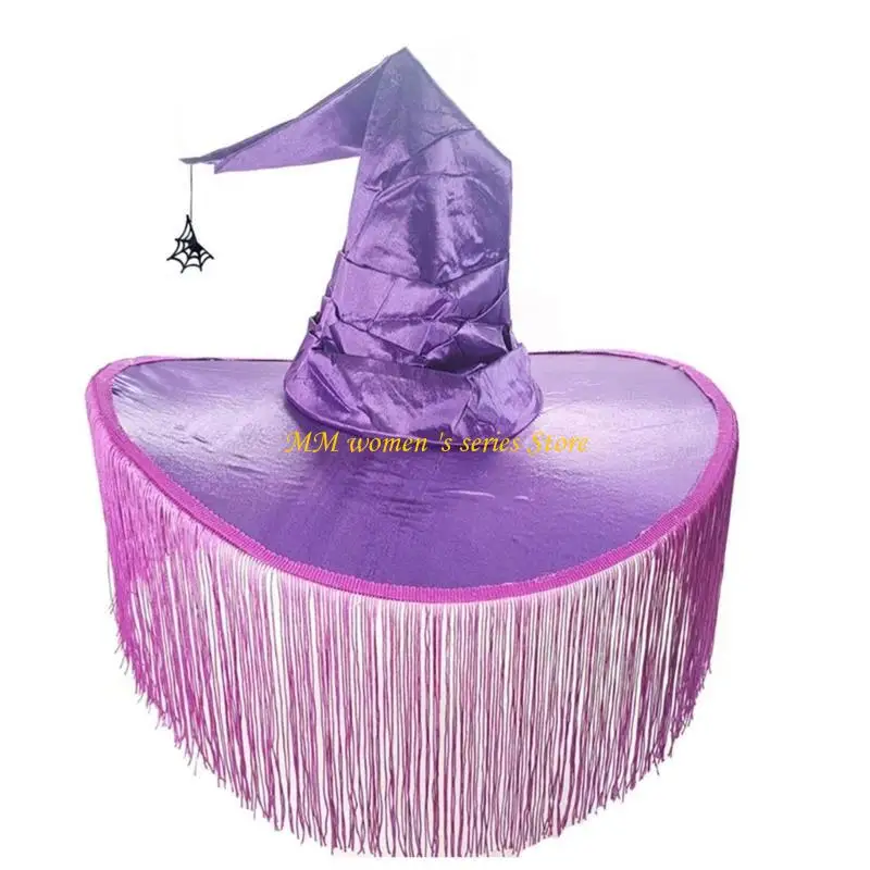 Q39C Halloween Witches Hat Tassel Fringes Women Costume Girl Dress Up Accessories