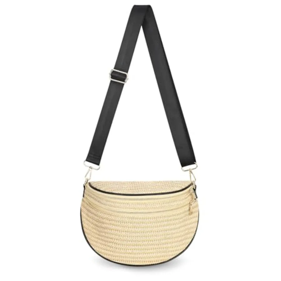 Summer Straw Bum Bag for Women, Woven Crossbody Fanny Pack with Adjustable Strap, Lightweight Vacation Waist Bag