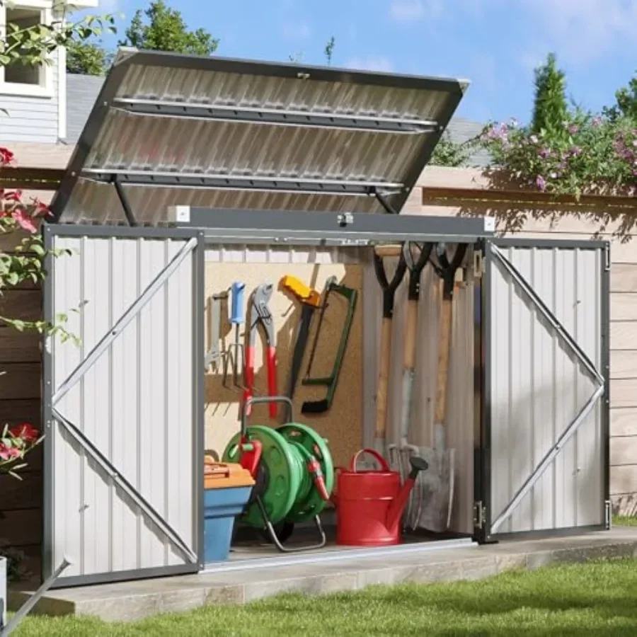 Premium Outdoor Storage Shed for Trash Cans: Upgraded Galvanized Steel, Charcoal Gray, Weatherproof Lockable Design