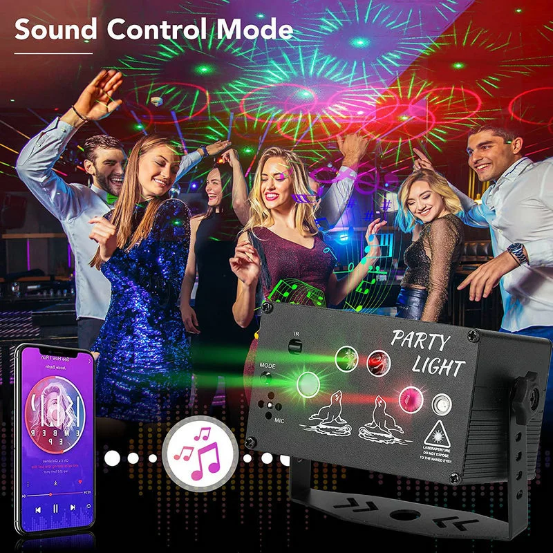 Mini Red Green Laser Projector Home Party Light RGB UV LED Lazer Beam Gobo Aurora Effect DJ Disco Strobe Sound Control USB Plug