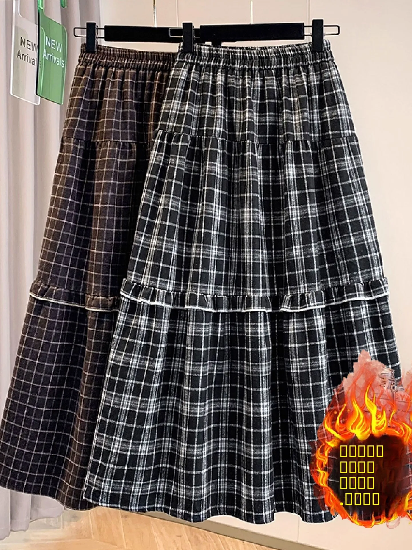 

Ретро-юбка в клетку для женщин, зимняя, больших размеров, с высокой талией, стройнящая, фасон А-силуэт, многослойная, с деревянным узором