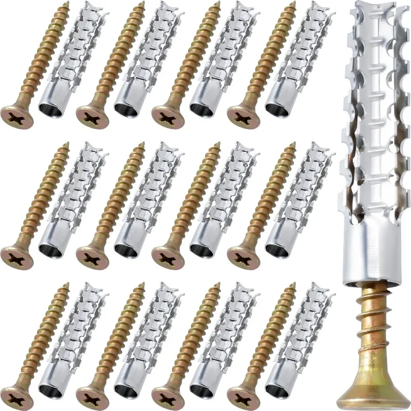50/100 Sets M6 Hollow Wall Anchors, Tree Shape Steel Expansion Screws, Drywall Hinge Repair Kit (0.24''×1.38'')