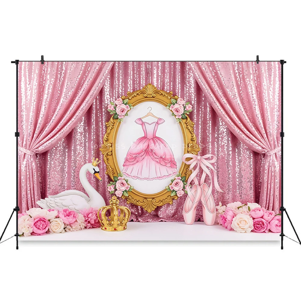 Ballets Swan Dress Castle Backdrops Kids Baby Girl Birthday Cake Smash Props Unicorn Rainbow Floral Balloons Backgrounds