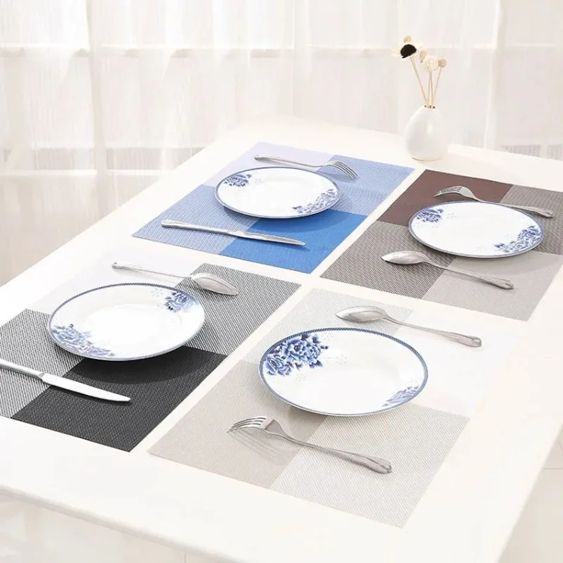 4/6Pcs Table Mat Set Non-Slip Bowl Pad Coaster Set Washable PVC Dining Table Placemats Color Block  Home Decoration Accessories