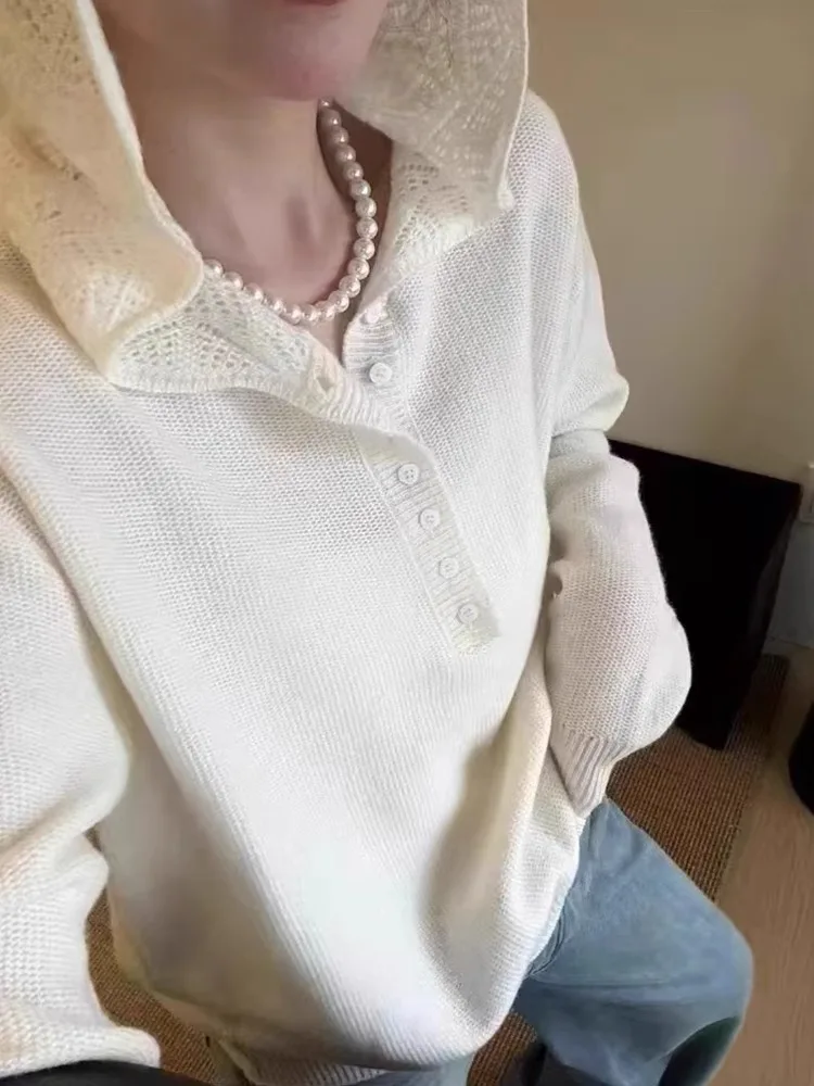 

Женская вязаная шерстяная толстовка с капюшоном Long Sve, повседневный топ для поездок на работу, чистый цвет, дизайн на пуговицах, удобная осенняя модная