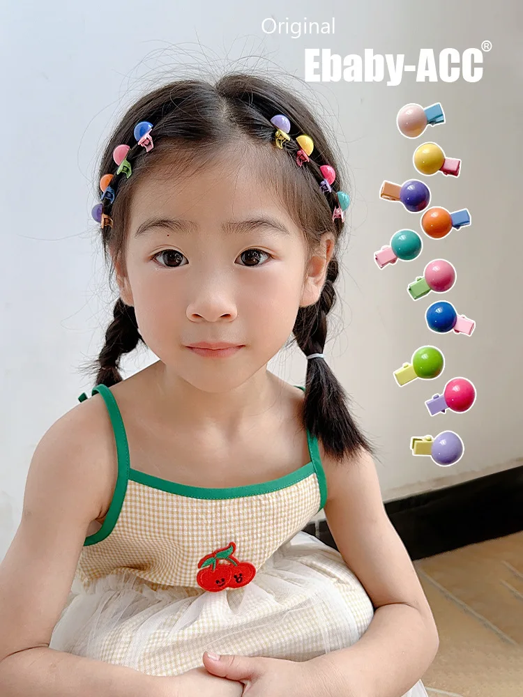 Hair Clips Hair Ties Candy Color Heart Elastic Pom Pom Baby Girls Toddler Gentle Grip Non Slip Daily Party Travel