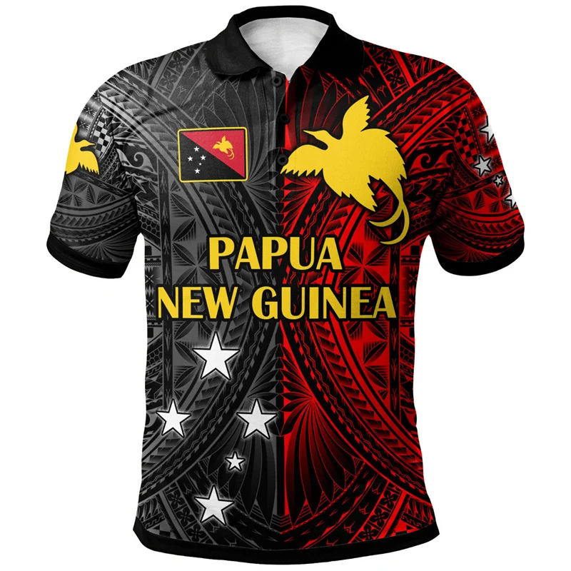 Fashion Polynesian Graphic Polo Shirt For Men 3d Print Papua New Guinea Short Sleeves Button Tees Casual Street Lapel T-Shirt