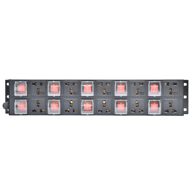 2U PDU power strip 10 Ways socket distribution unit 10 double break switch 2M extension cord Aluminum alloy shell Cabinet Mount