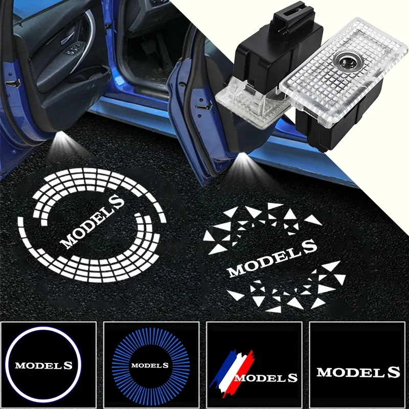 2PCS Car Styling LED Door Welcome Courtesy Lights for Tesla Model S Emblem 2014-2019 Laser Pattern Projector Lamps Accessories