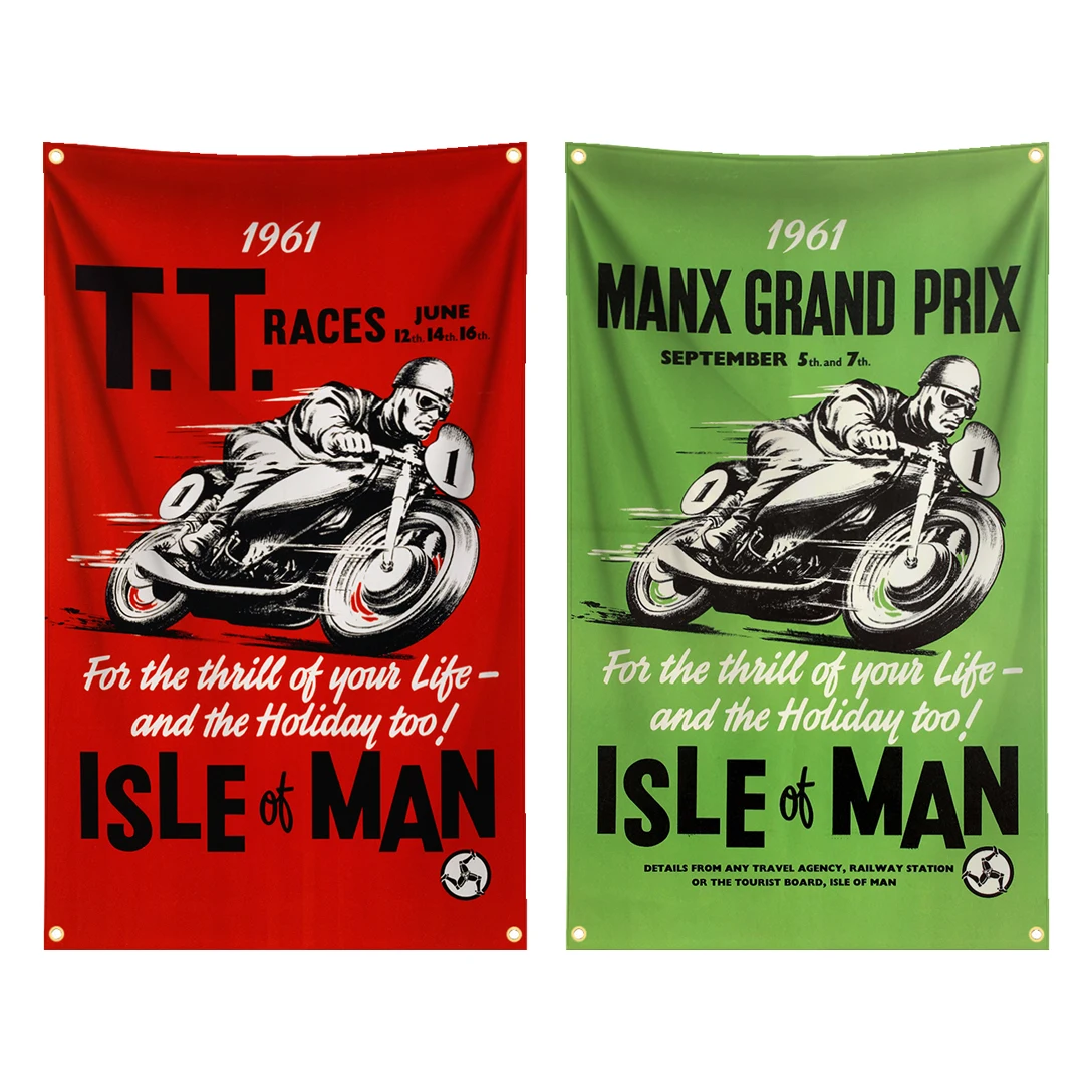 90X150cm Isle Man TT Art Motorcycle Poster Flag Polyester Digital Printing Decoration Banner Tapestry