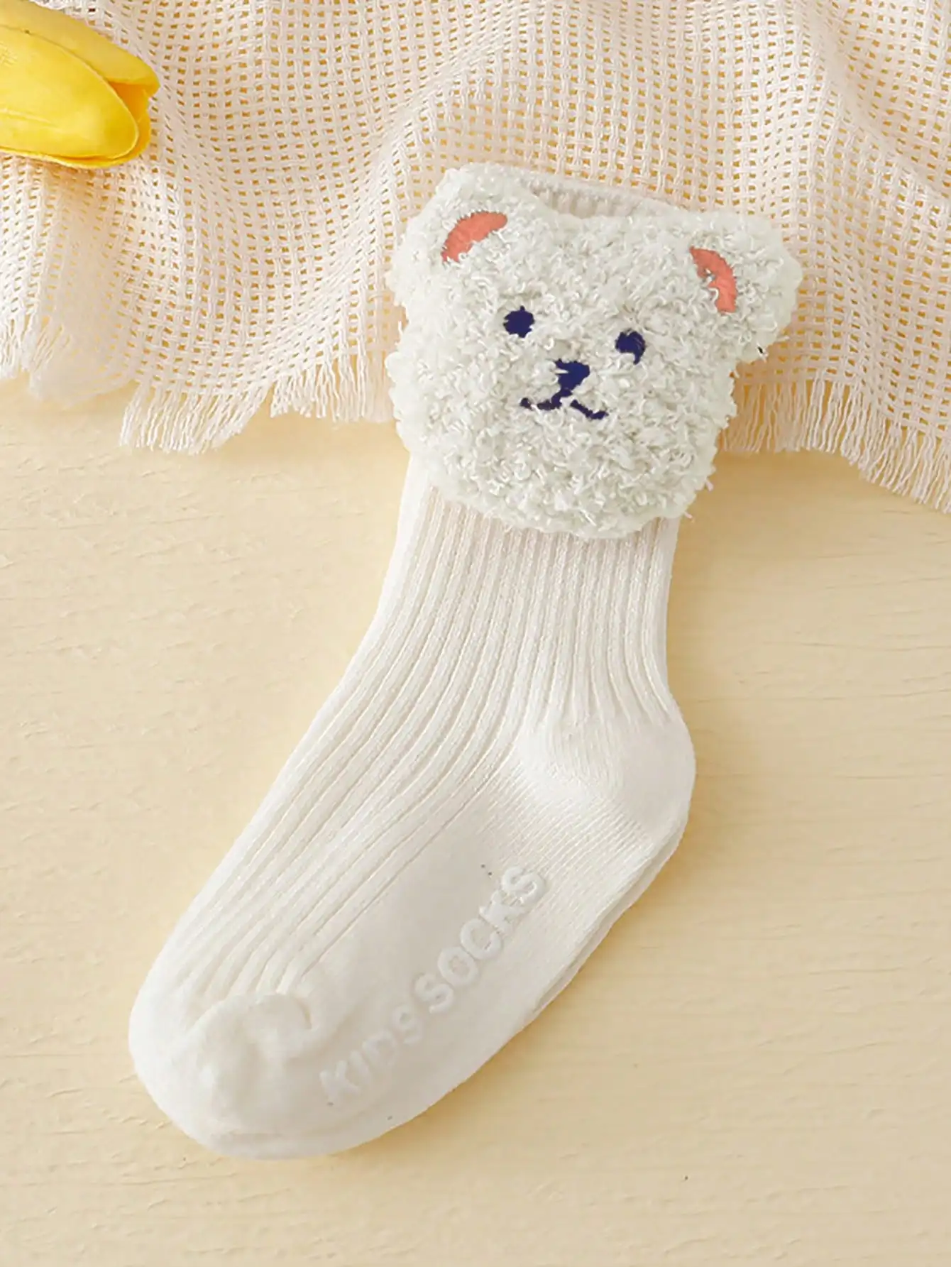 2/4Pairs Baby Anti Slip Floor Knee High Socks Fluffy Bear Decor Ribbed Toddler Socks 0-2Y Soft Stretch Spring Autumn Indoor Wear view 2