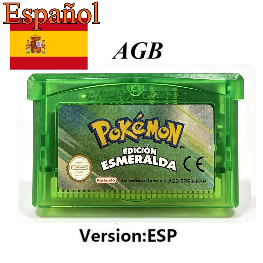 HOT España GBA Game pokémon Series 32 Bit Video Game Cartridge Console Card pokémon Emerald FireRed Ruby LeafGreen Sapphire ESP