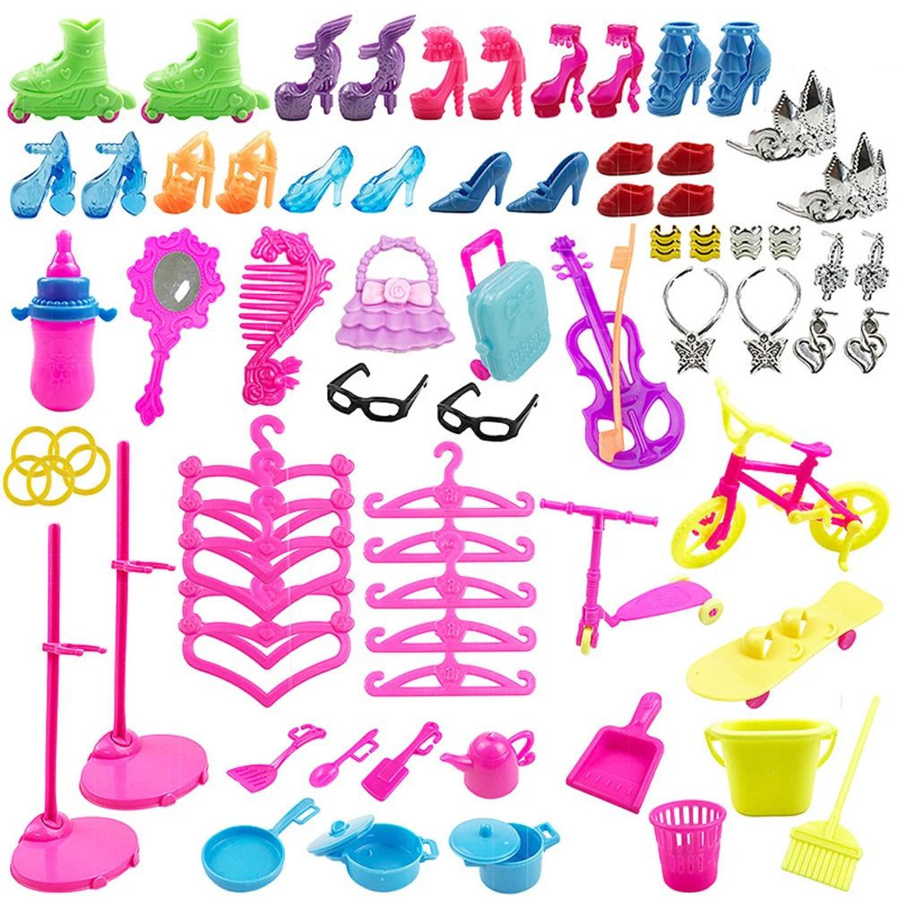 Doll Toy Acessórios para crianças, Mix Doll Toy, Mini Espelho, Salto alto, DIY Dollhouse, Growth Puzzle, Dress Up Game, 88pcs