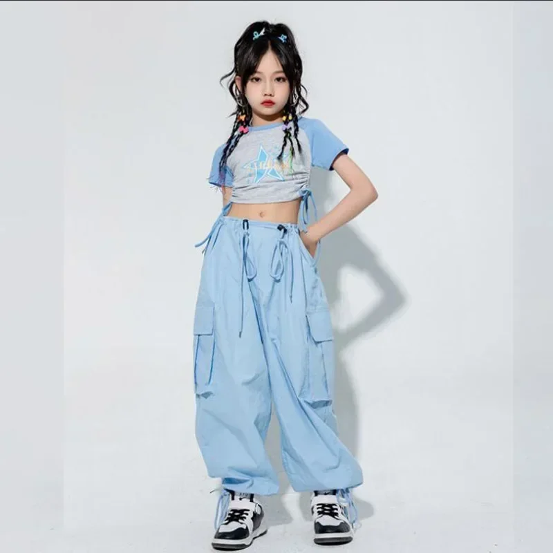 Kinder Straße Kpop Outfits Hip Hop Kleidung Schwarz Crop Tops T-shirt Casual Tasche Cargo Hosen für Mädchen Jazz Dance Kostüm Kleidung