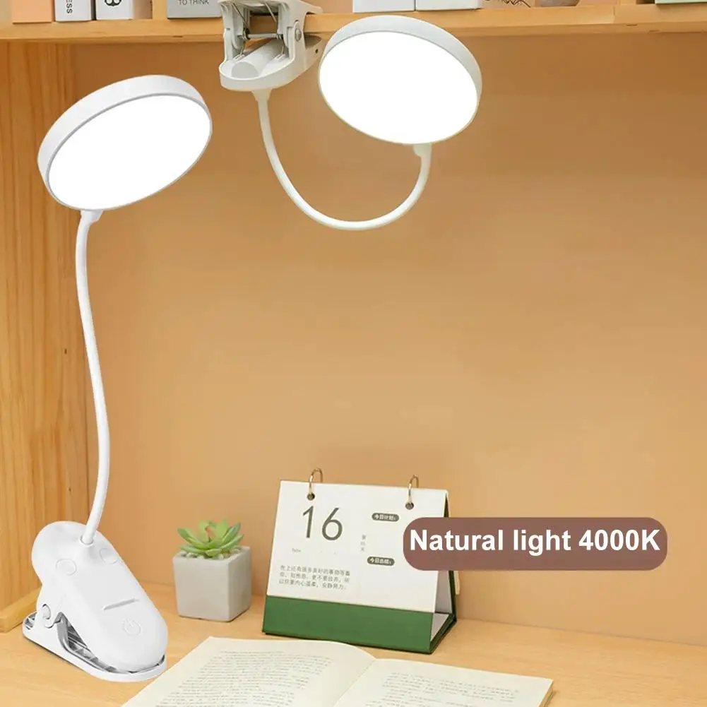 LED Desk Lamp Clip On USB Rechargeable Reading Light Touch 3 Modes Dimming Eye Protection Lamp For Study Dorm Bedside