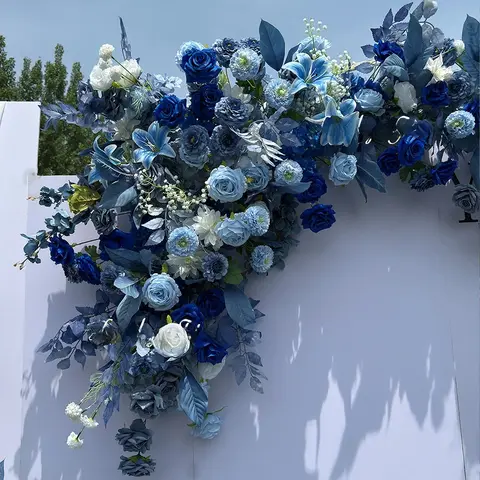 Haze Blue Flower Outdoor Artificial Flowers Wedding Decoration Hang Flower Row Road Lead Flower Ball Floral Backdrop Arrangement