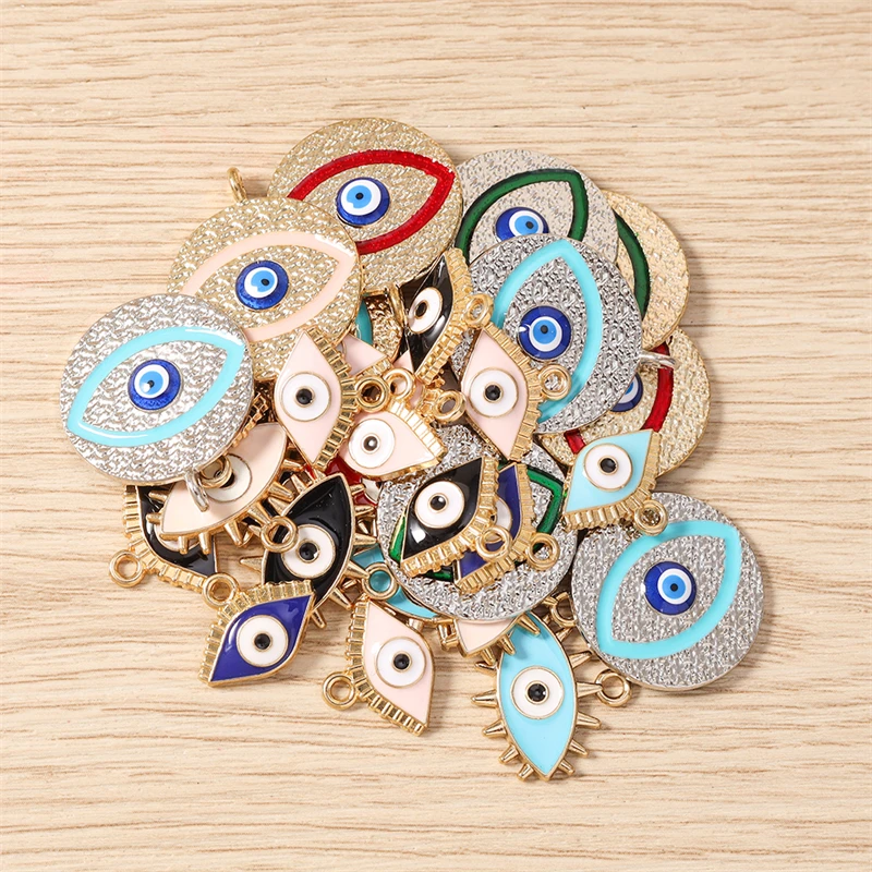 10 Stück niedliche bunte Emaille-Anhänger mit bösem Blick, passend für Ohrringe, Halsketten, Armbänder, DIY-Bastelarbeiten, Schmuckherstellung, Zubehör – Detail 3