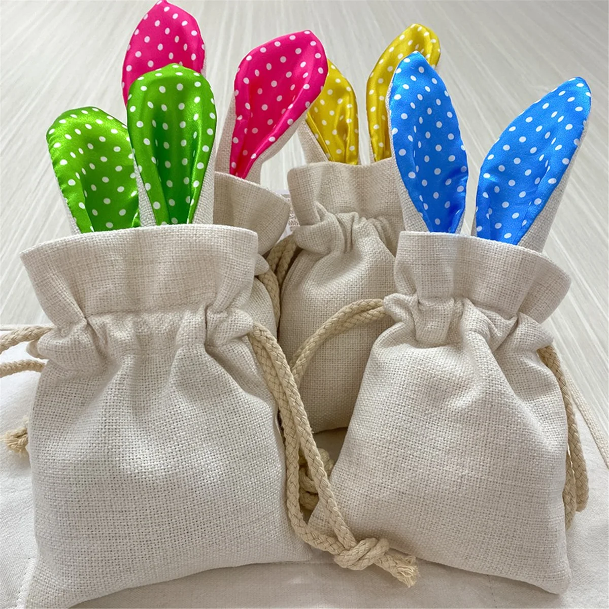 

PA-4PCS Sublimation Drawstring Candy Bags Easter Drawstring Bag Heat Transfer Printing Bag for Easter Candy