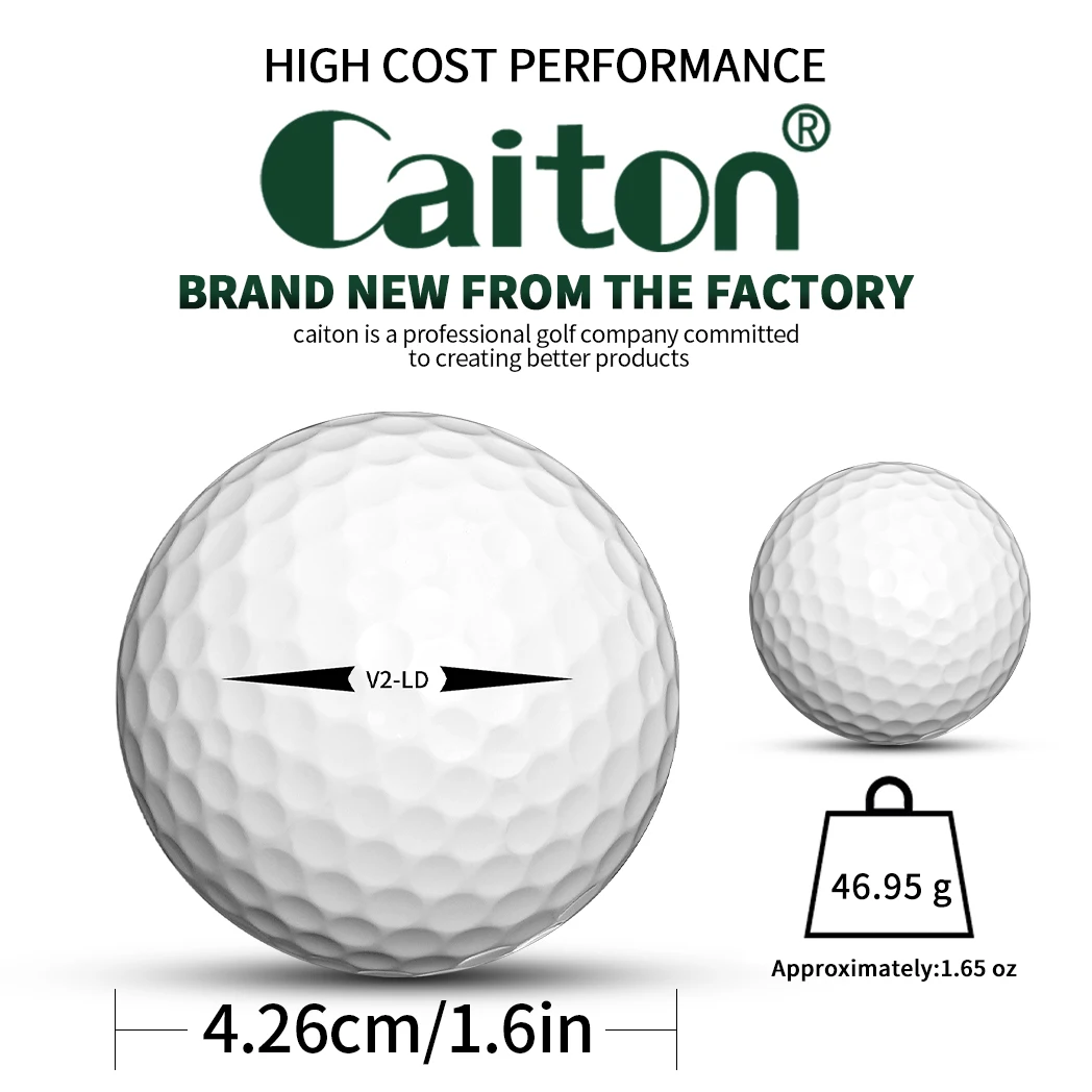 Caiton 100pcs 2-Layer Golf Balls - 332 Dimple, Max Distance, Spin Control, Durable, Precision - For Golf Training & Play