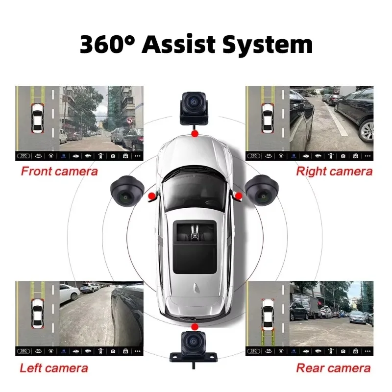 360 Car Camera Panoramic Surround View 1080P AHD Right+Left+Front+ Rear View Camera System for Android Auto Radio Night Vision