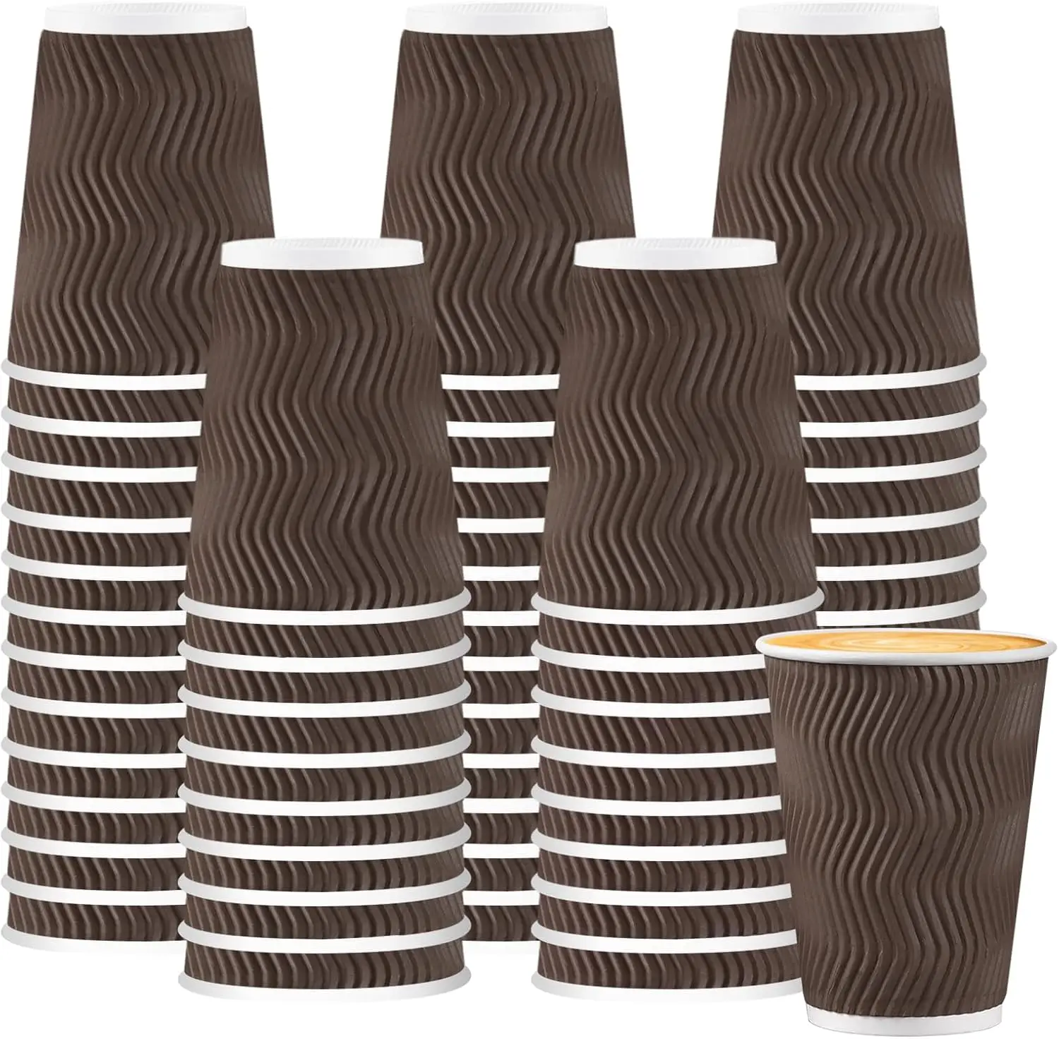 

150 Pack 12 oz Coffee Cups, Disposable Insulated Corrugated Ripple Wall Paper Coffee Cups, Hot Cold Drinking Cups for Of