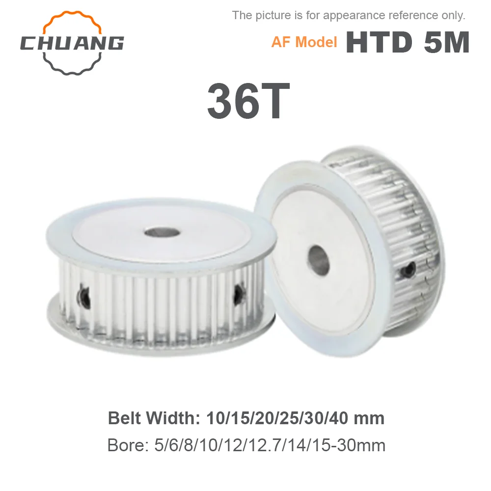 

HTD 5M 36Teeth Synchronous Pulley Inner Hole 5/6/8~30mm Aluminum Alloy Gear Width 10/15/20/25/30/40mm Tooth Pitch AF-Type 5mm