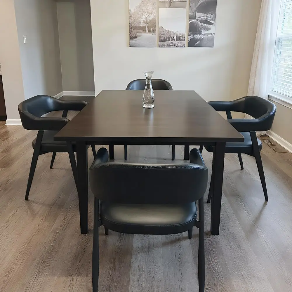 

Black Leather Dining Chairs Set of 4 with Black Metal Legs, Mid Century Modern Kitchen Chairs with Curved Backrest,, Customized