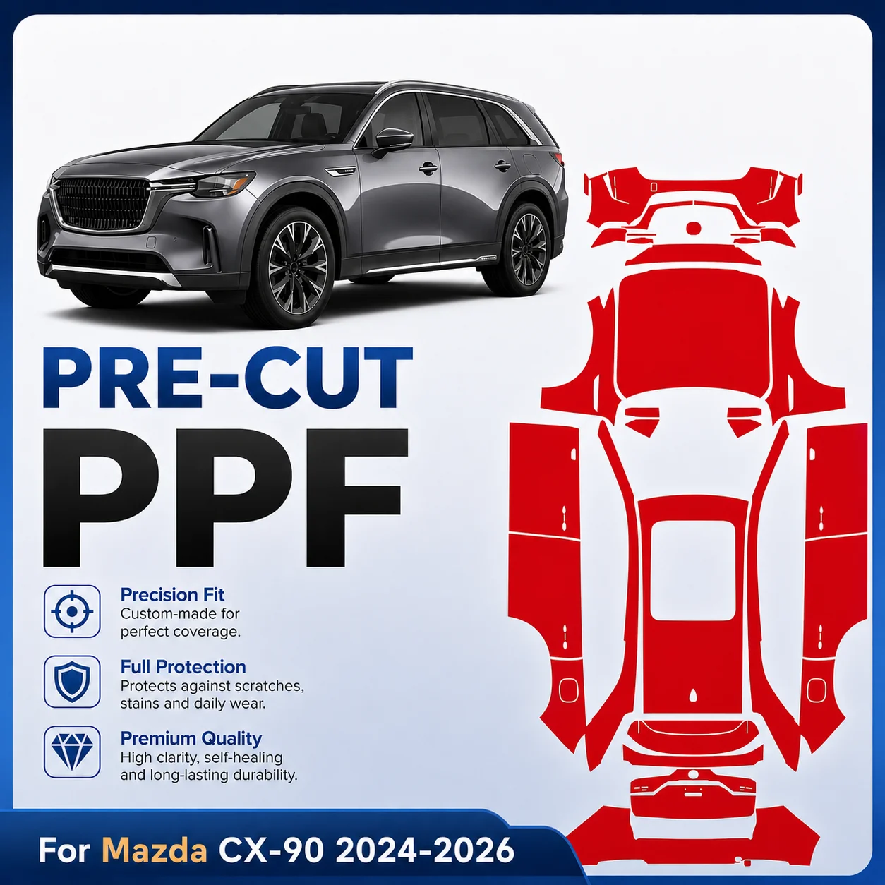

8.5Mil Pre-cut PPF For Mazda CX-90 2024 2025 2026 TPU Bumper Clear Paint Protection Film Scratch-Resistant Exterior Accessories