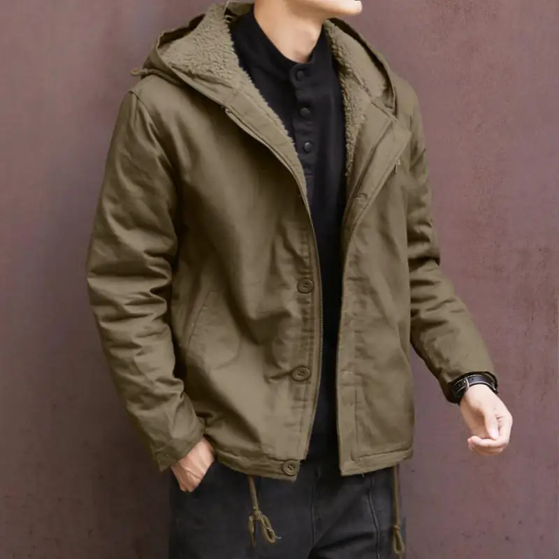 Lamb Wool Jacket Men Clothing Winter Fleece Cotton Coat Warm Thick Parkas Windbreaker Casual Hooded Outerwear Loose New