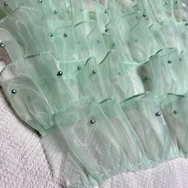 2yards/lot 5layer Super Wide Organza Ruffled Beads Lace DIY Dress/Doll Clothes Accessories X447