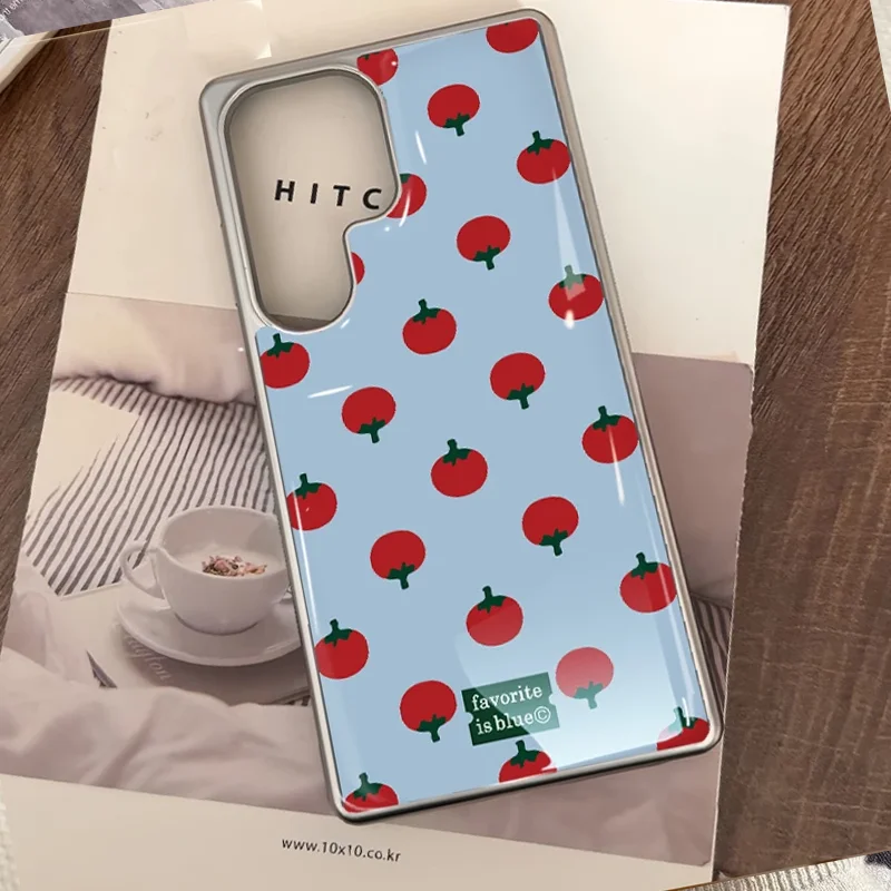 Advanced  Simple And Cute Little Tomato Bue Drip Glue Y2K Phone Case For Samsung S26 PLUS 25 EDGE 24 FE 23 ULTRA Cover