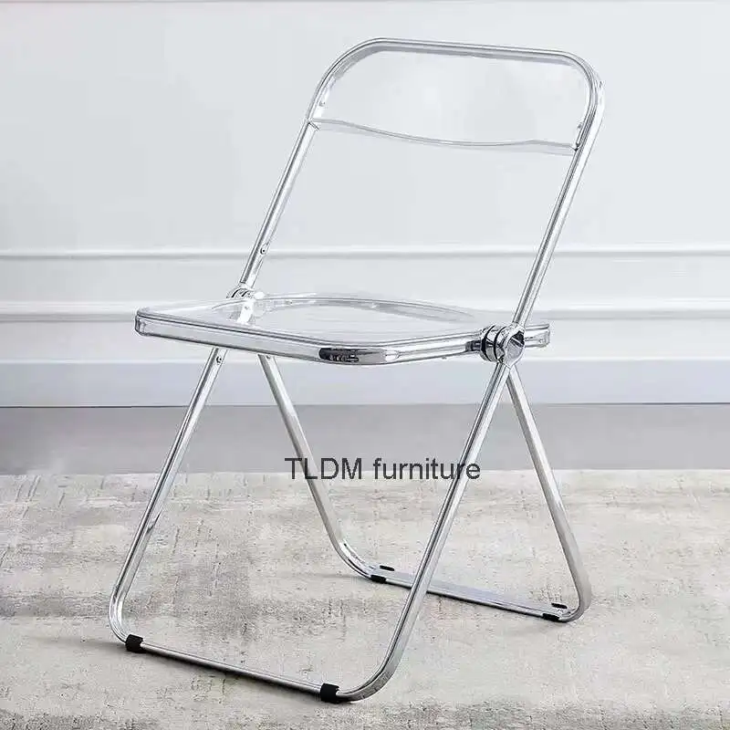 

Transparent Acrylic Chair Modern Restaurant Folding Dining Chair Stainless Steel Frame Ergonomic Design Chair Balcony Rest Stool