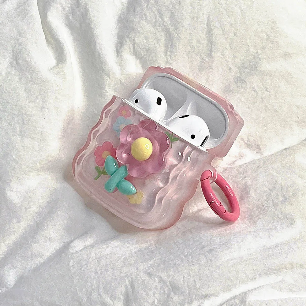 INS 3D Hồng Tai Nghe Chụp Tai Dành Cho Tai Nghe AirPods 3 Pro 2 Cho Bé Gái Tặng Lượn Sóng Khung Bảo Vệ Mềm Mại Ốp Lưng cho AirPod 2 Móc Khóa