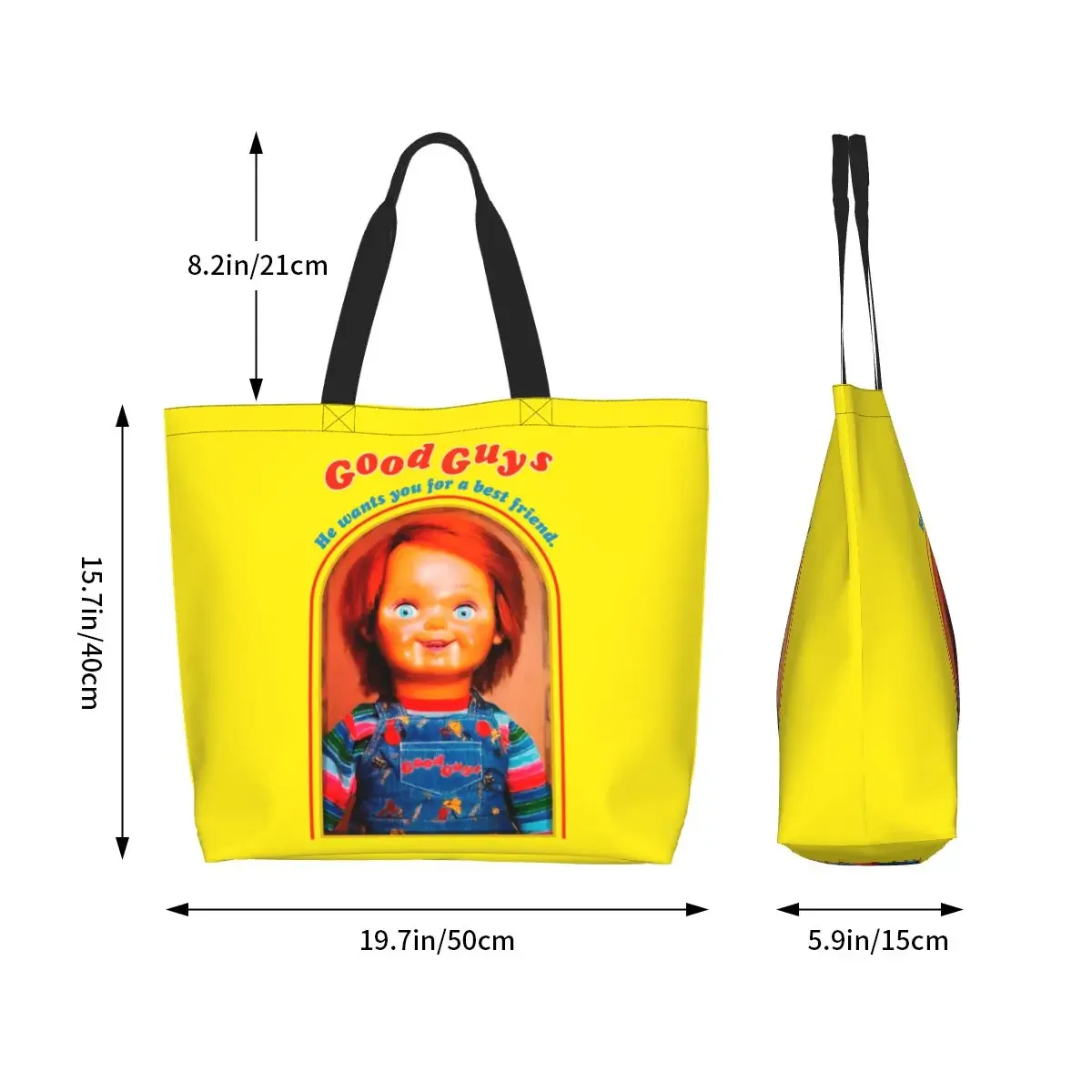 Good Guys Chucky Grocery Shopping Tote Bag Women Kawaii Child\'s Play Doll Canvas Shopper Shoulder Bag Large Capacity Handbag