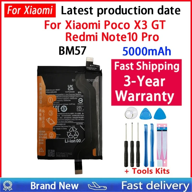100% NEW Battery BM57 For Xiaomi Poco X3 GT Redmi Note10 Pro 5000mAh Phone Battery Batteries Bateria Batterij