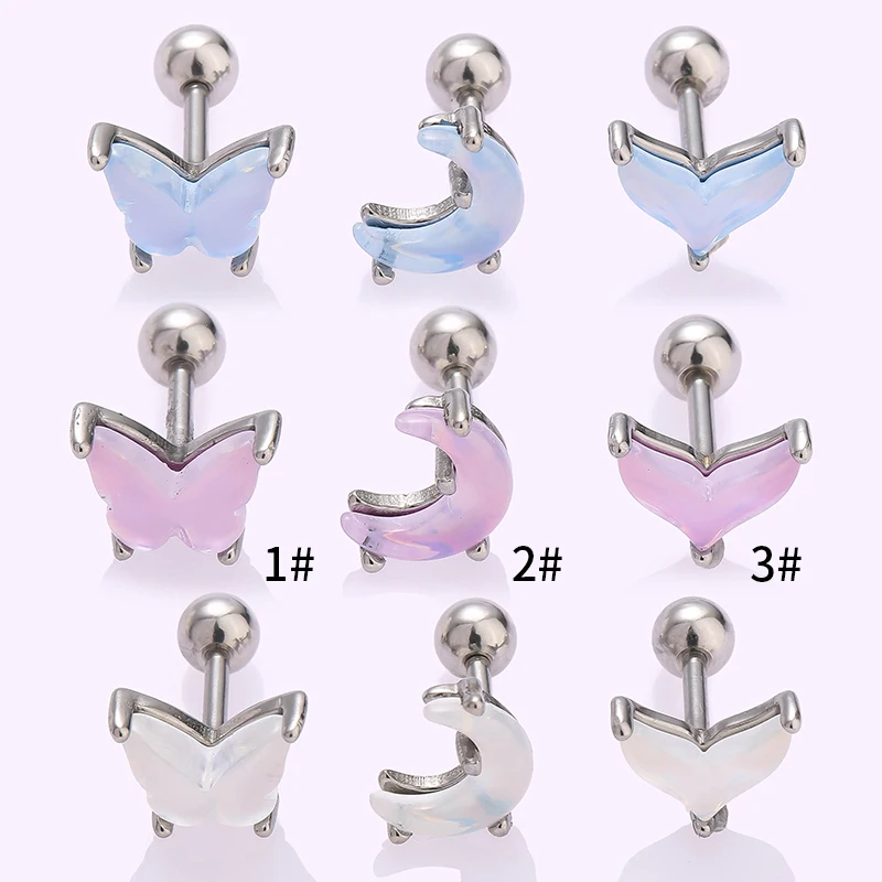 1pc Stainless Steel Sweet Internally Threaded Butterfly CZ Labret Piercing Ear Stud Tragus Body Piercing Jewelry