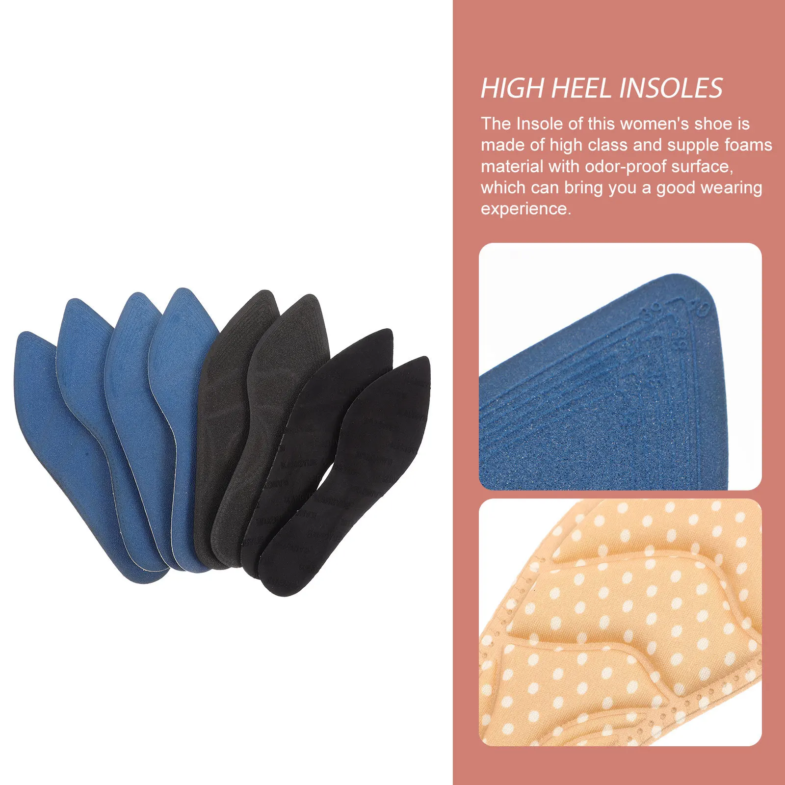 

4Pairs Comfortable Insoles Breathable High Heel Inserts Shock Absorbing Foam Shoe Pads Foot Cushion Non Slip Support for Women