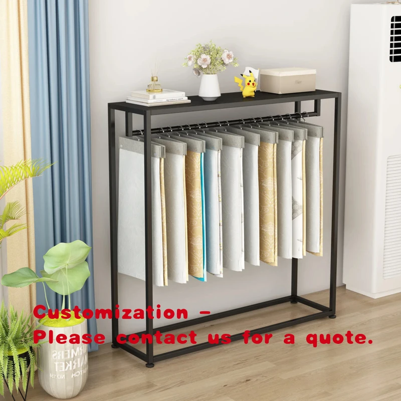custom.Floor-Standing Curtain Hanger Display Rack with Adjustable Foot Pad and Metal Frame Fabric Samples and Curtains