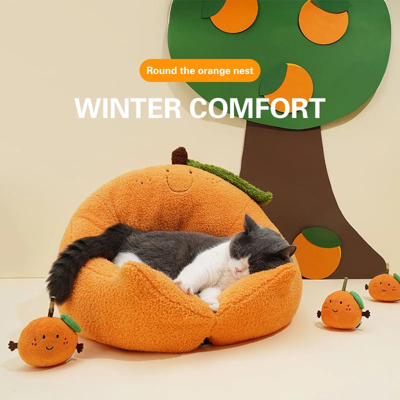 

42/50cm Orange Cat Sofa Winter Warm Pet Sleeping Bed Home Living Room Cat Kennel Dog Kennel Pet Warmer Toys Pet Supplies