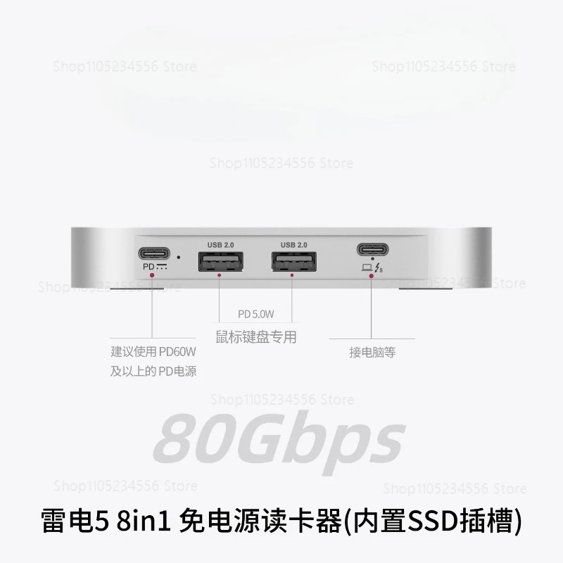 Thunderbolt 5 No External Power CF-A/B/TF/SD 8 in 1 Card Reader Hard Drive Docking Station Mini Dock Multi Function Reader