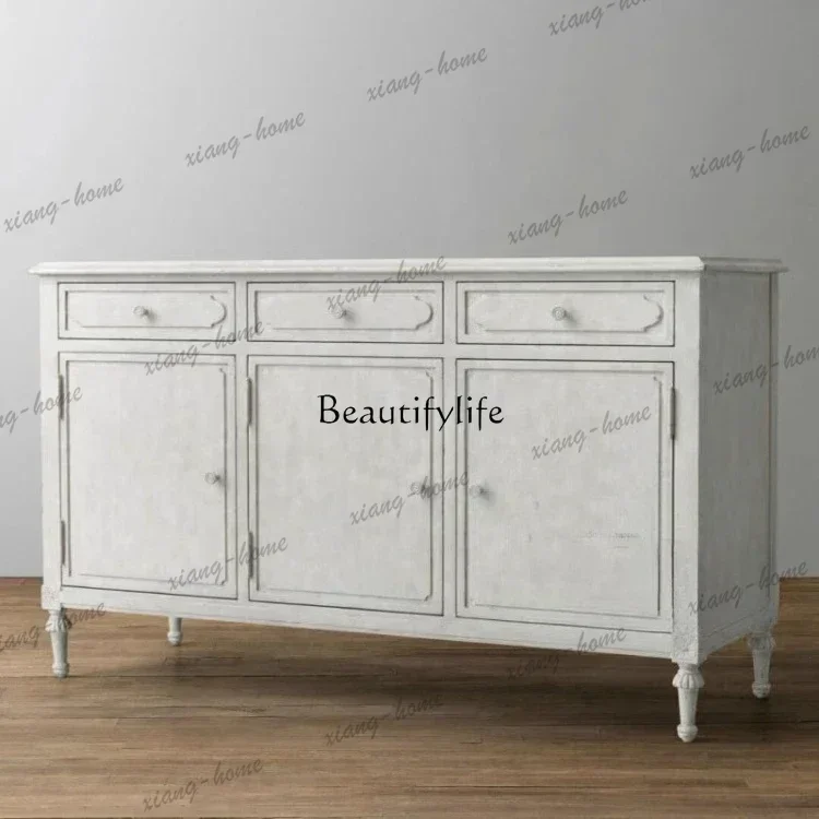 JJ American French solid wood side cabinet, retro white Mediterranean entrance shoe cabinet
