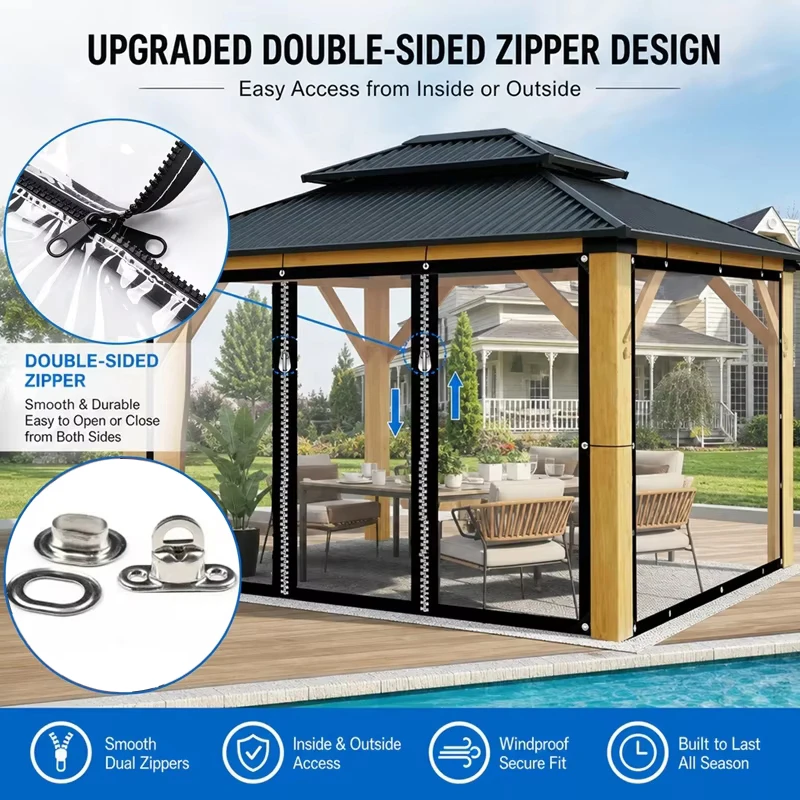 Tarpaulin with Zipper Door Garden Gazebo Tarp Curtain with Twist Lock Outdoor Car Shed Rainproof Cloth Waterproof Canopy