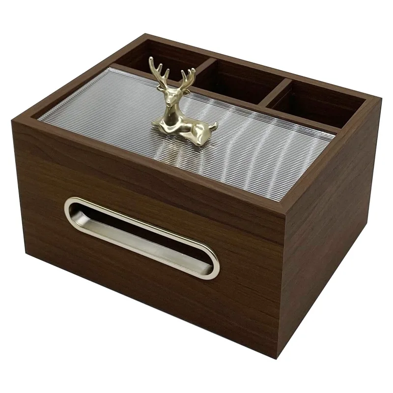 Spot black walnut wood tissue storage box napkins+remote multifunctional storage tray luxury.